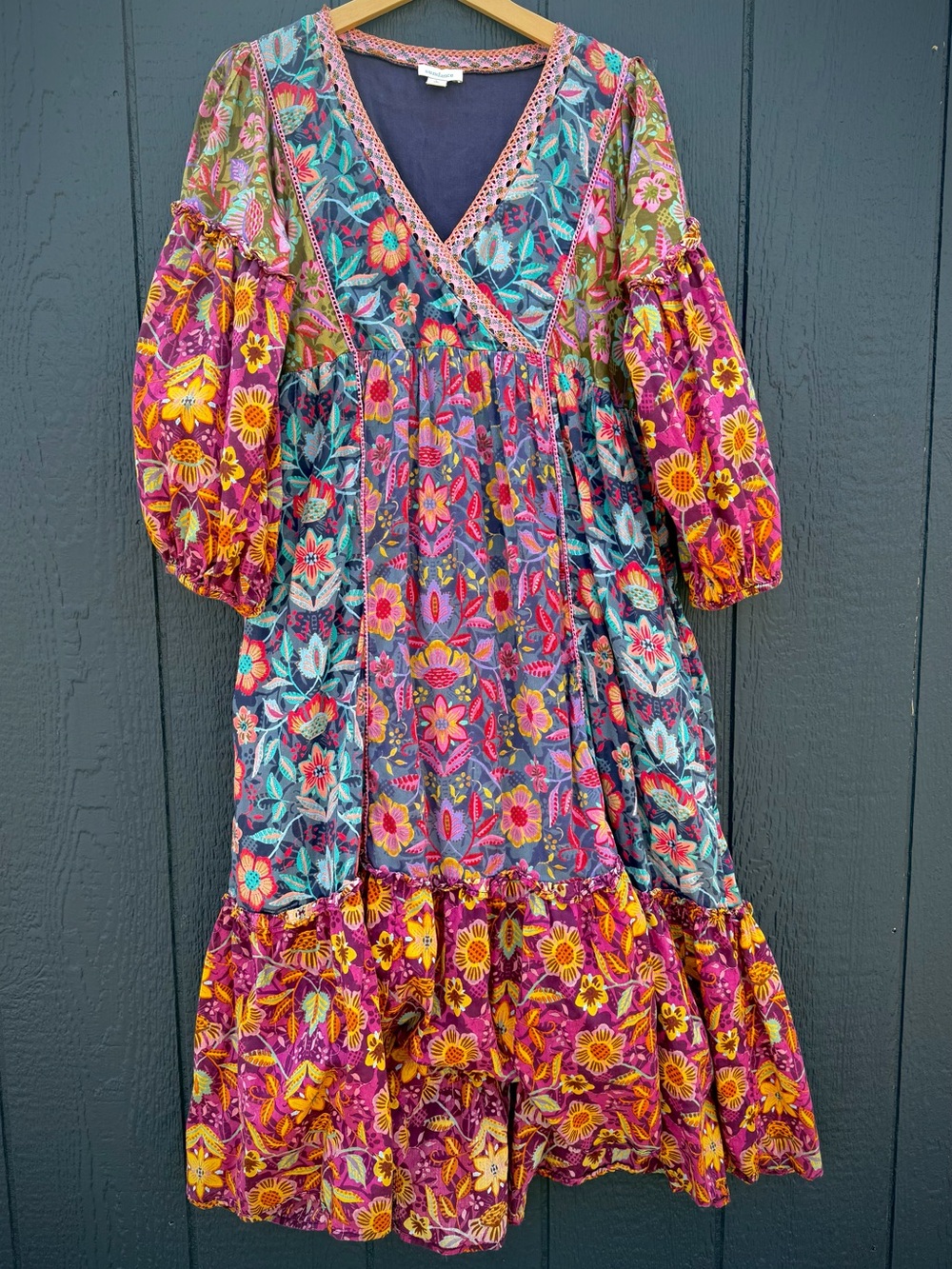 Sundance Multicolor Floral V-Neck Midi Dress